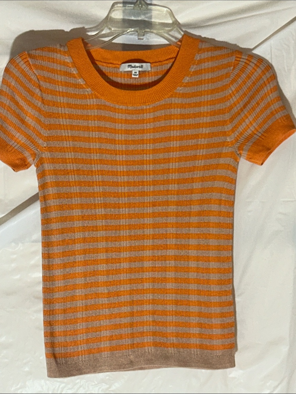 Madewell Orange and Beige Striped Knit Tee